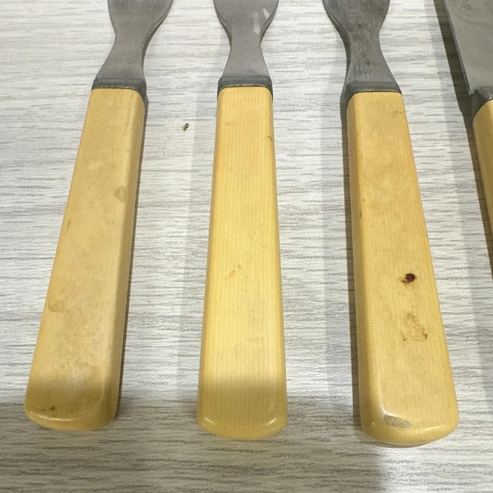 STA-BRITE Stainless Cutlery 3 Forks 3 Knives Bakelite Handle Vintage 1930-50s